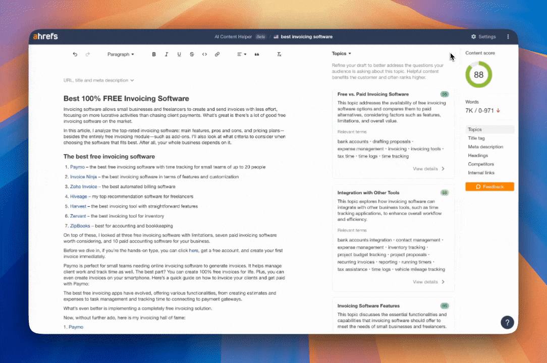 AI Content Helper - A screen showing the interface for an AI content creation tool.
