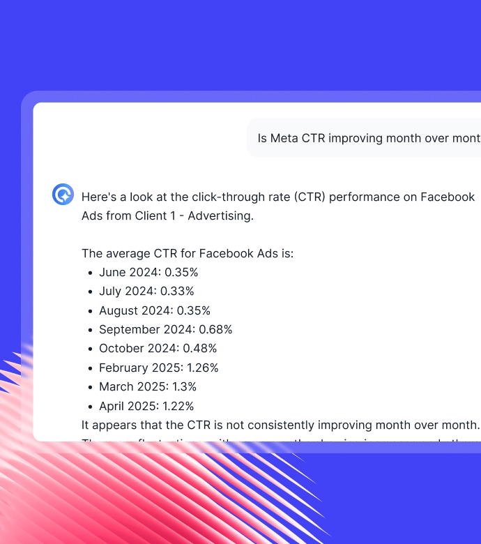 Ask Anything Get Instant Answers Mobile - Chat interface displaying click-through rate data