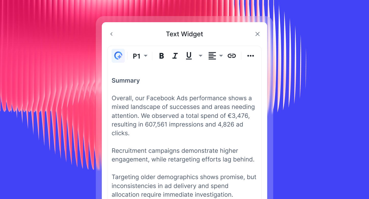 Explain Performance In Plain Language - Dialog box with text editor displaying campaign summary.