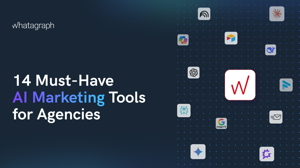 Marketing Tools for Agencies - Titled graphic with logos arranged over dotted background