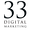 "33social Logo - The number 33 above 'DIGITAL' in dark red text on a black background."