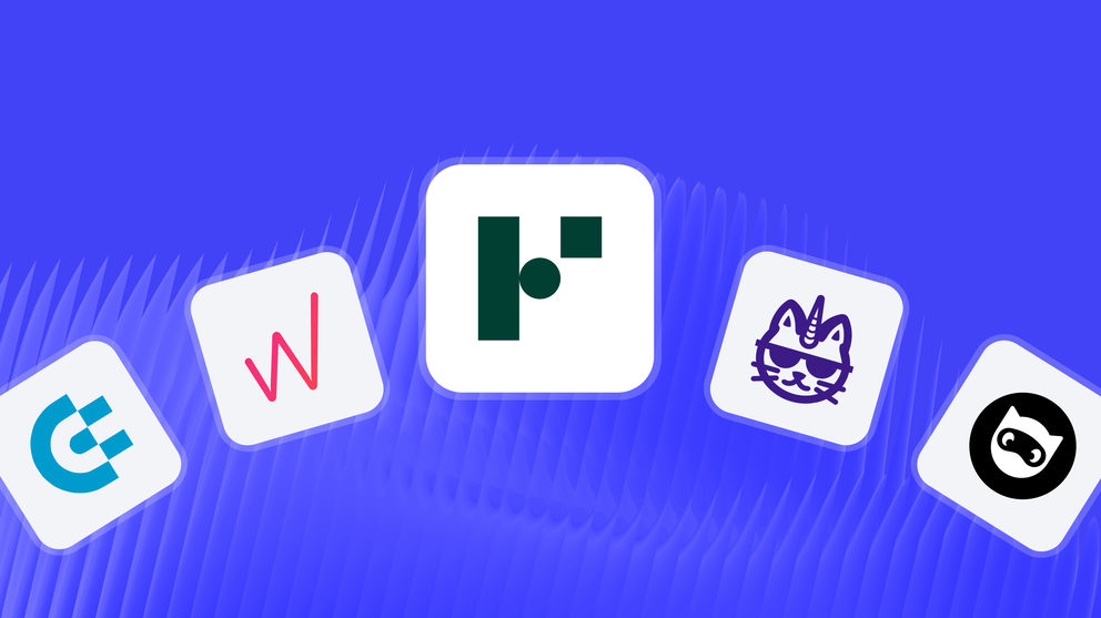 Funnel io Alternatives - Five app icons on a blue background with a wave pattern