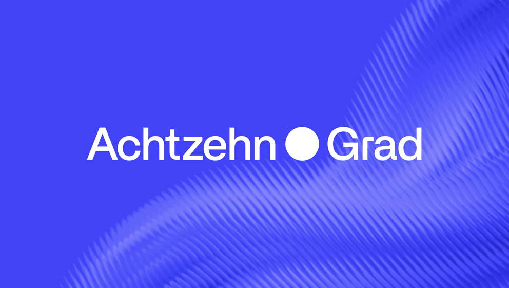Achtzehn Grad - "Achtzehn Grad" text with circle, on blue background with wave pattern.
