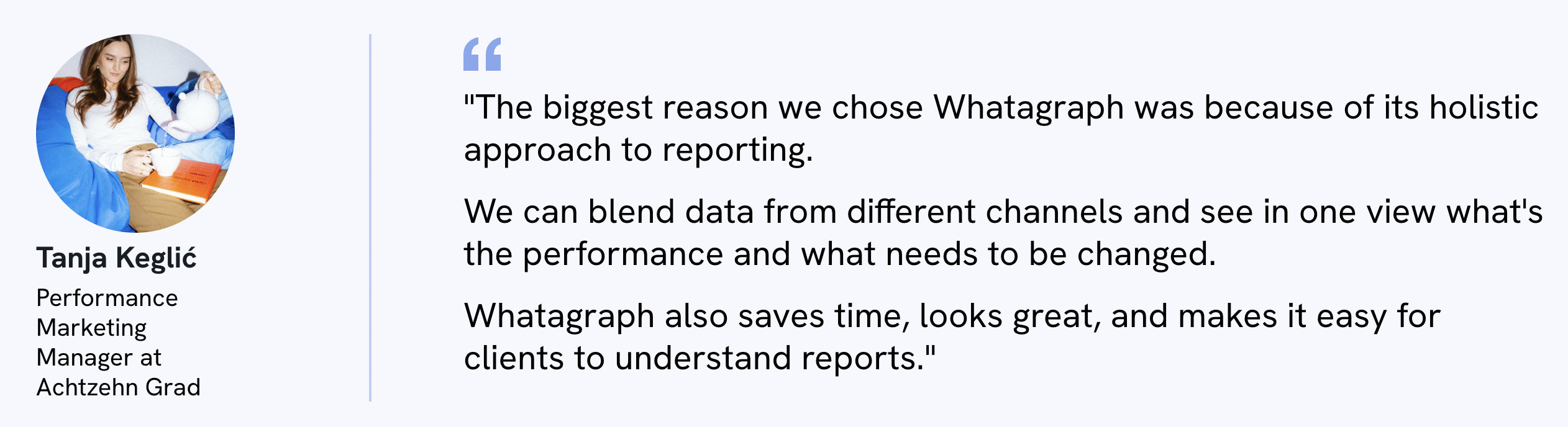 Achtzehn Grad Review - Customer testimonial with profile photo and block quote.