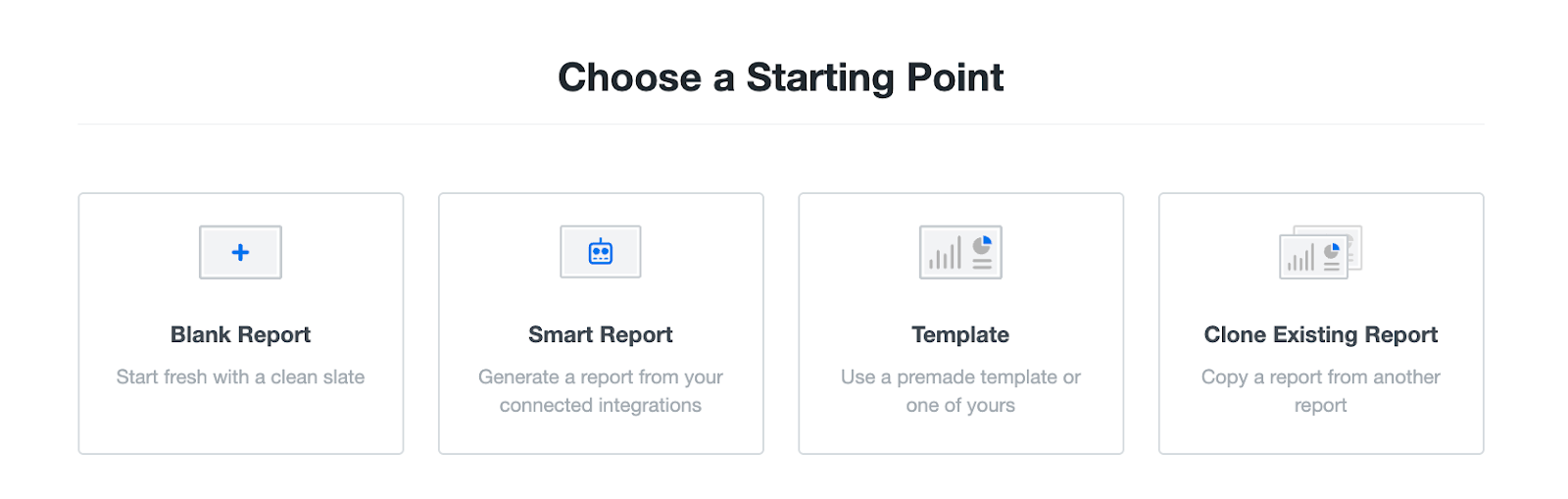 AgencyAnalytics Dashboard Creation Options - Four dashboard creation options with descriptive texts.