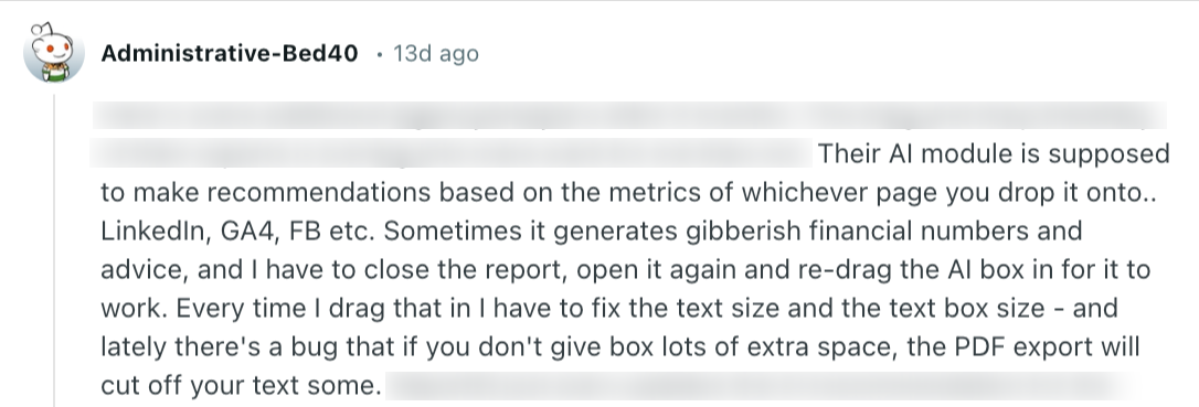 Agency Analytics Review - Reddit post describing issues with an AI module.