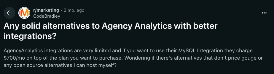 Agencyanalytics Integrations - A screenshot of a social media post about analytics integrations.