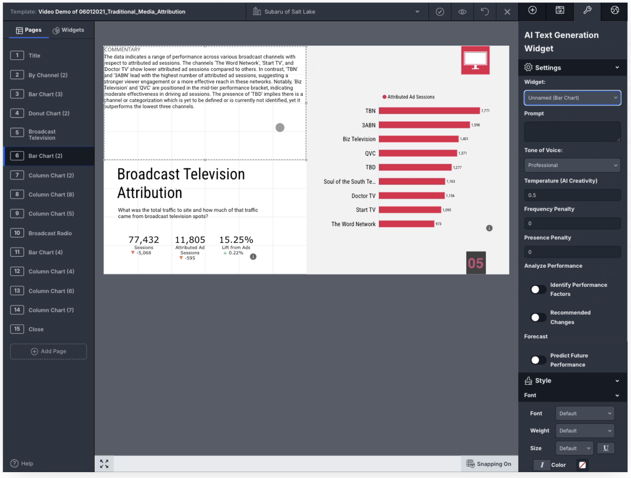 AI Insights Generator Widget: an AI summary widget you can link with a data widget in the template builder