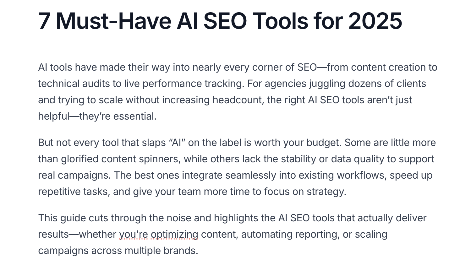 AirOps Introduction - Blog post excerpt listing AI SEO tools.