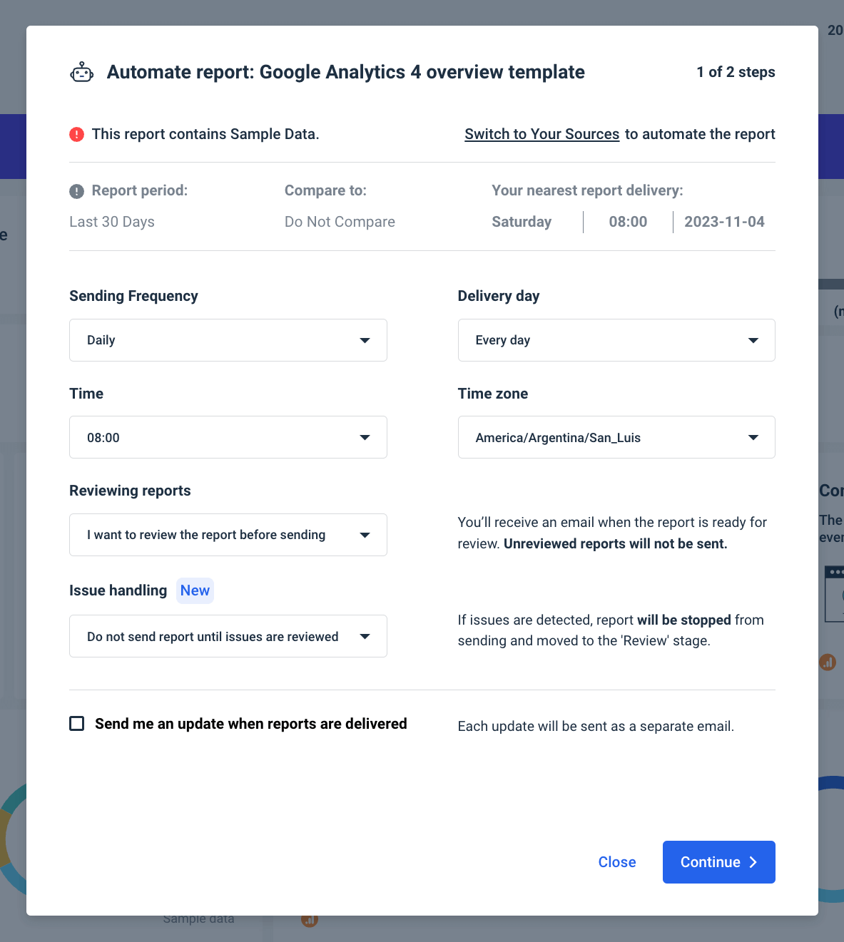 Report automation in Whatagraph