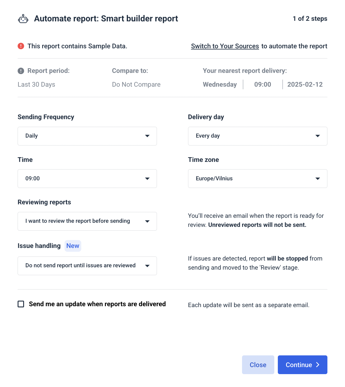 Automate Report - A form to automate the generation of reports with fields and dropdown menus.