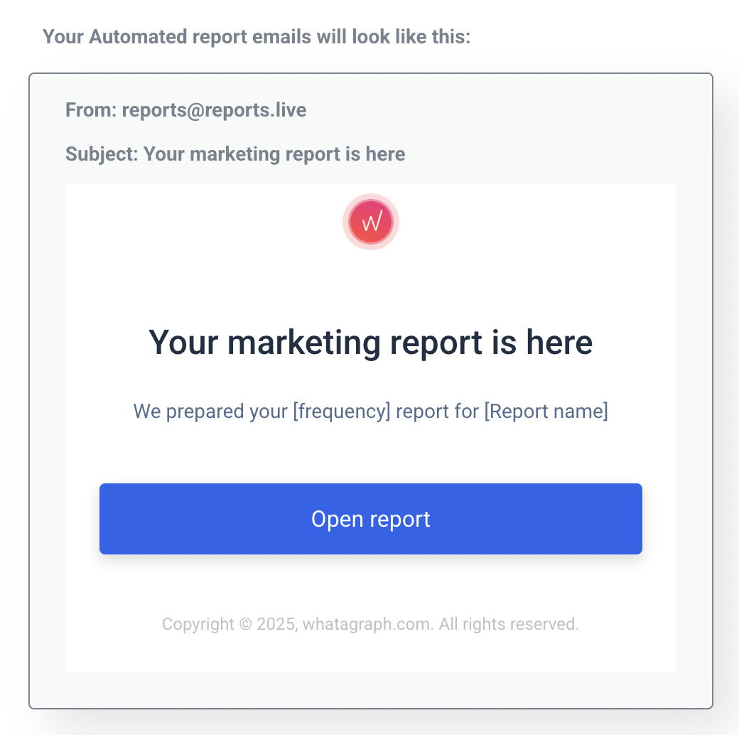 Automated Report Email Customization - Email notification for marketing report with logo and button.