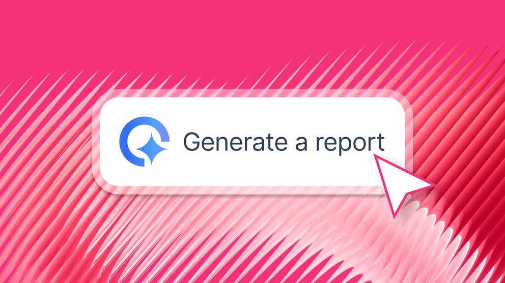 Automated Reporting Tools - Button with "Generate a report" and cursor on pink background.