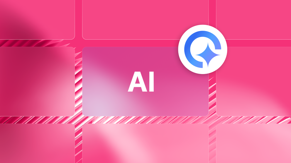 Best AI Reporting Otols - An image with "AI" on a pink rectangle, next to a blue logo on a white circle.