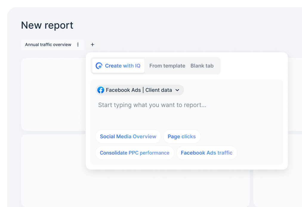 Cta Image New Report - New report creation in Whatagraph IQ with Facebook Ads options