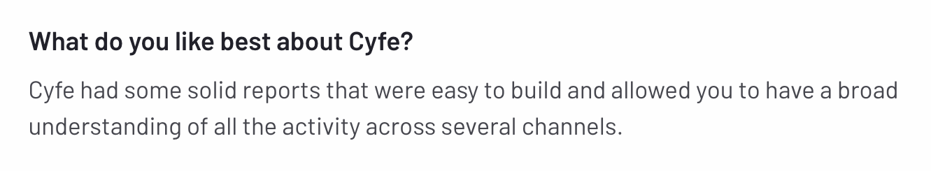 Cyfe Comment - Text discussing the ease of creating Cyfe reports.