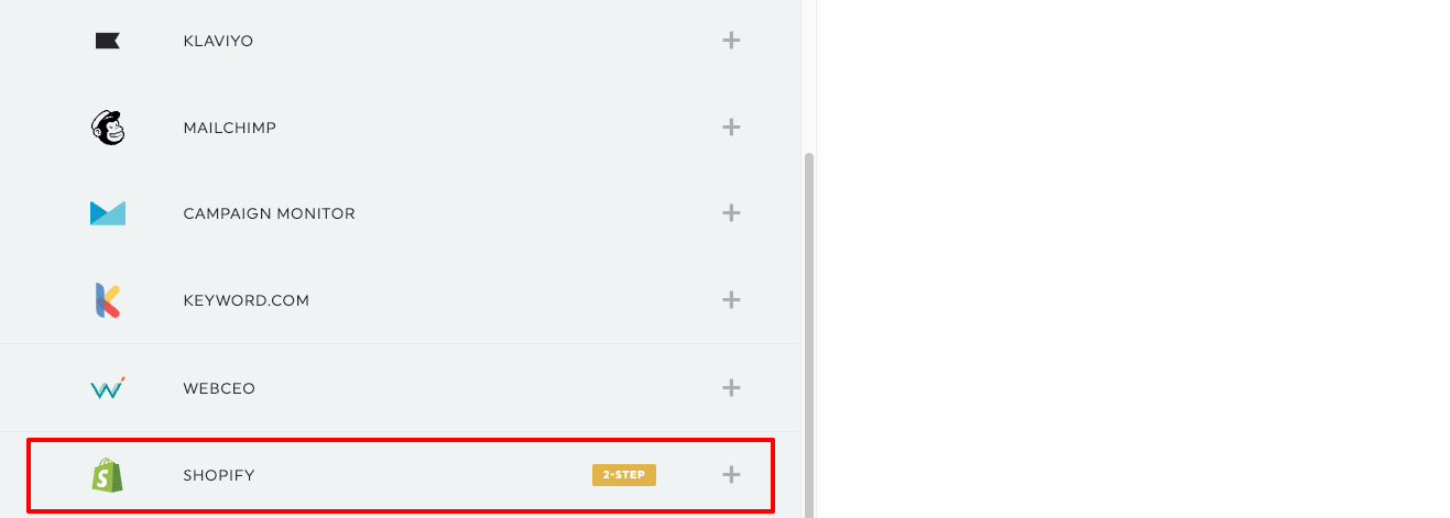 Dashthis Integrations - List of integrated apps including Klaviyo, Mailchimp, Shopify and more.