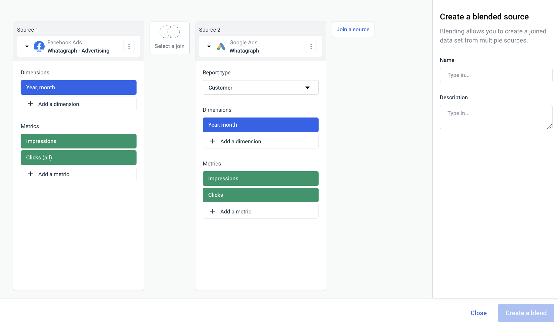 Blending sources in Whatagraph