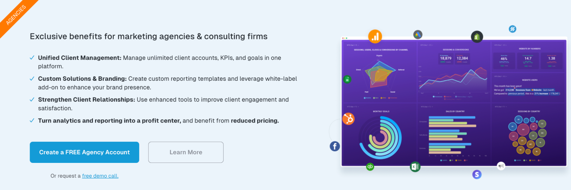 Databox Agency Offers - Marketing agency offers with graphic interface, text and call to action buttons.