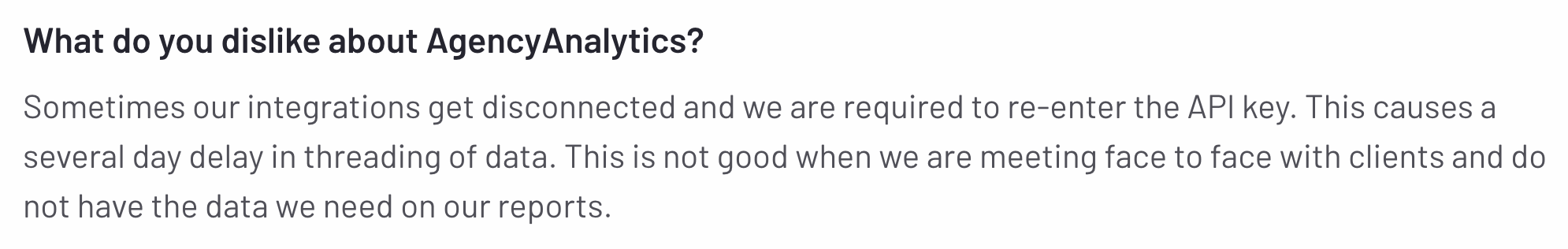 Delay In Data - Text stating integrations disconnect, causing data delays.