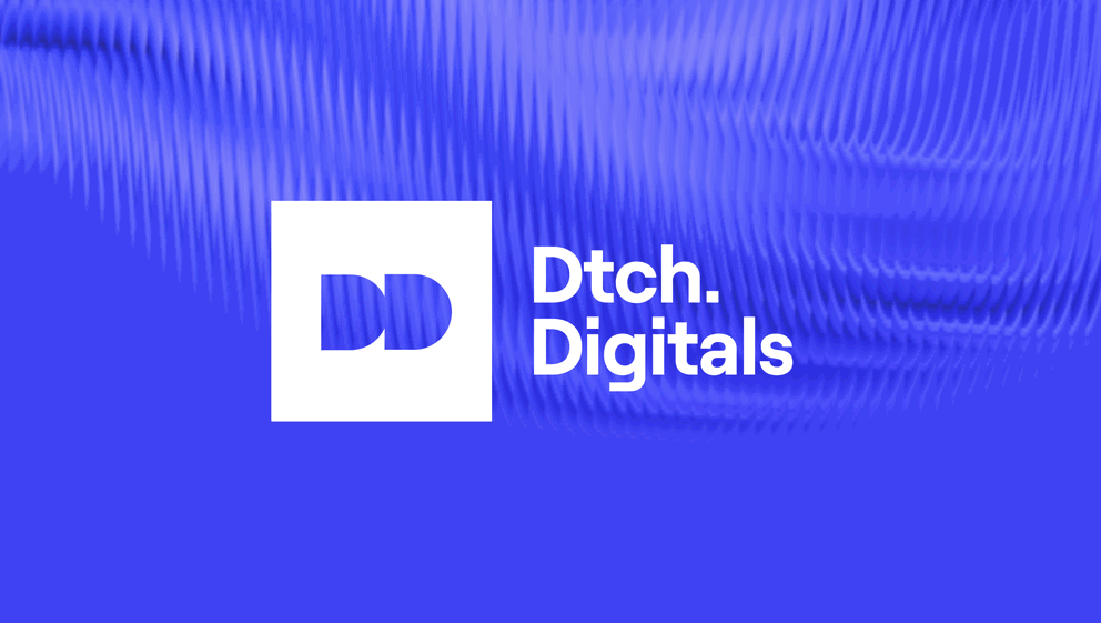 Dtch Digitals - Logo with two white "D"s, white company name text on blue wavy background