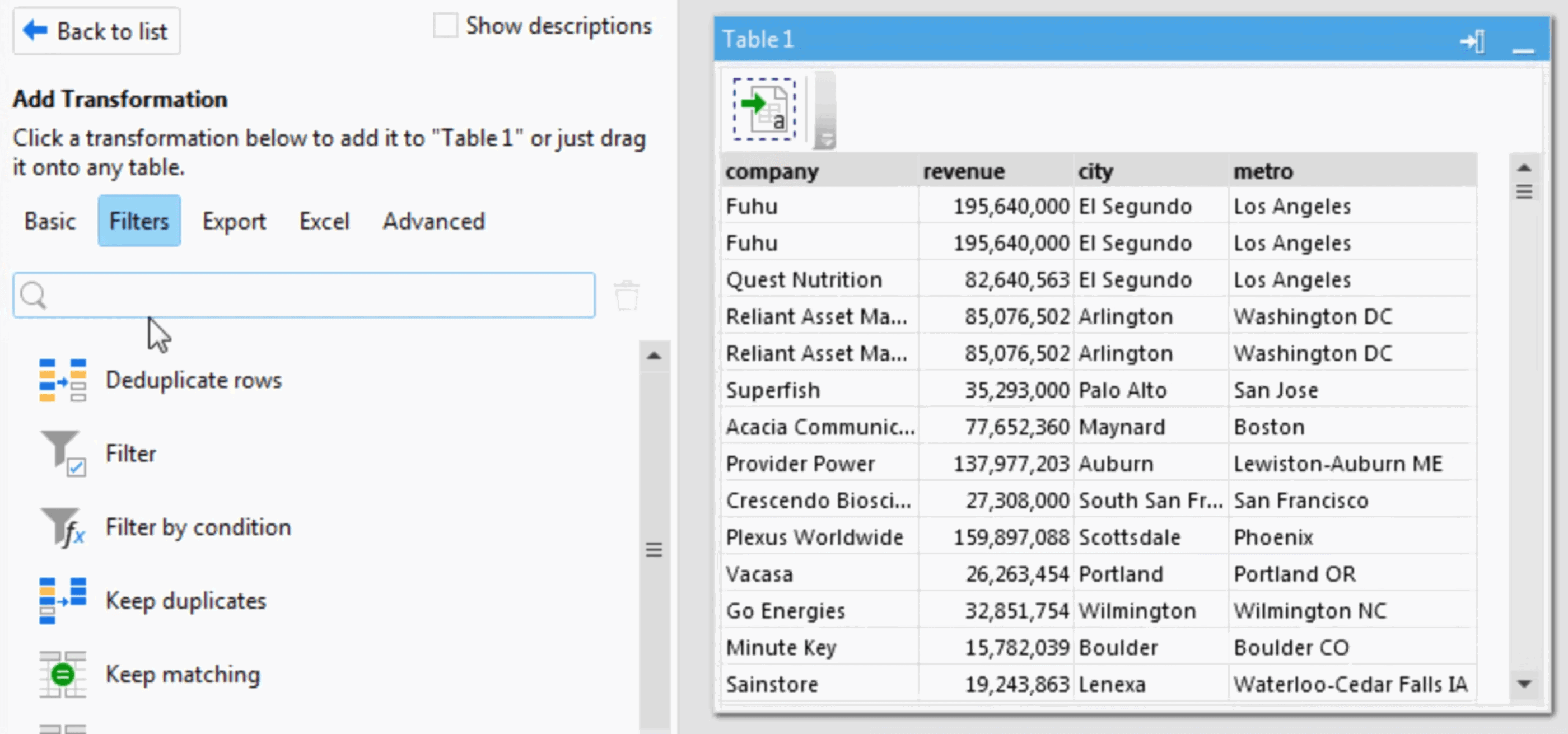 EasyMorph data transformation tool