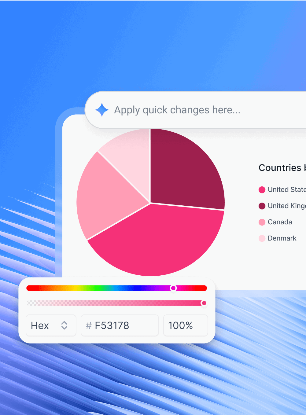 Features List Drag and Drop MOBILE - Color picker interface with a pie chart displayed.