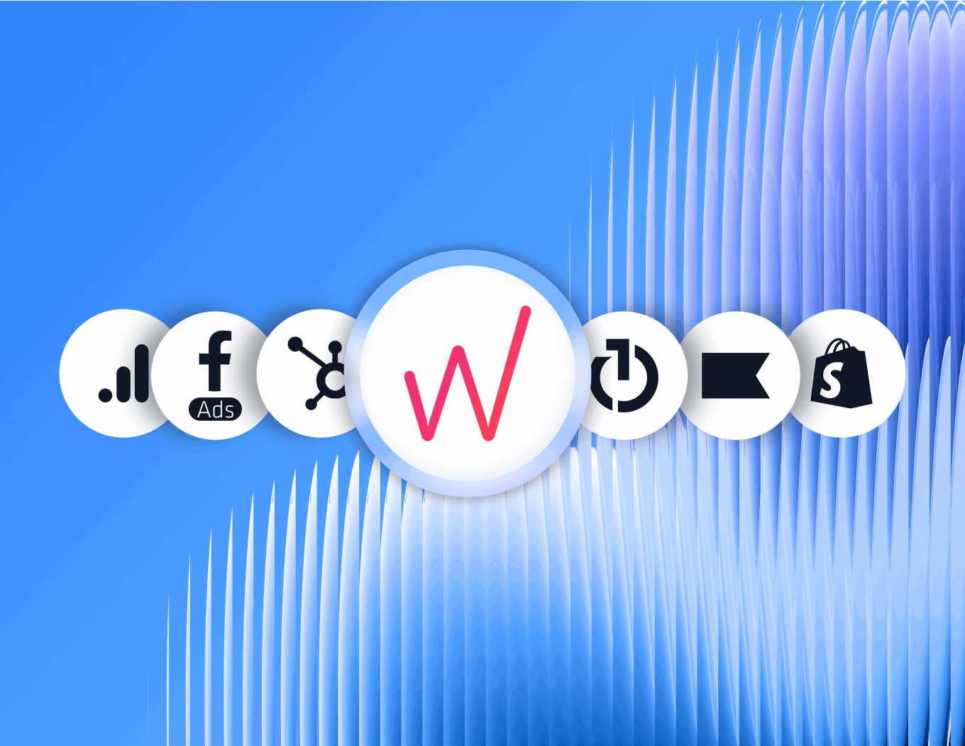 Features List Skip Desktop - A set of icons in white circles against blue background.