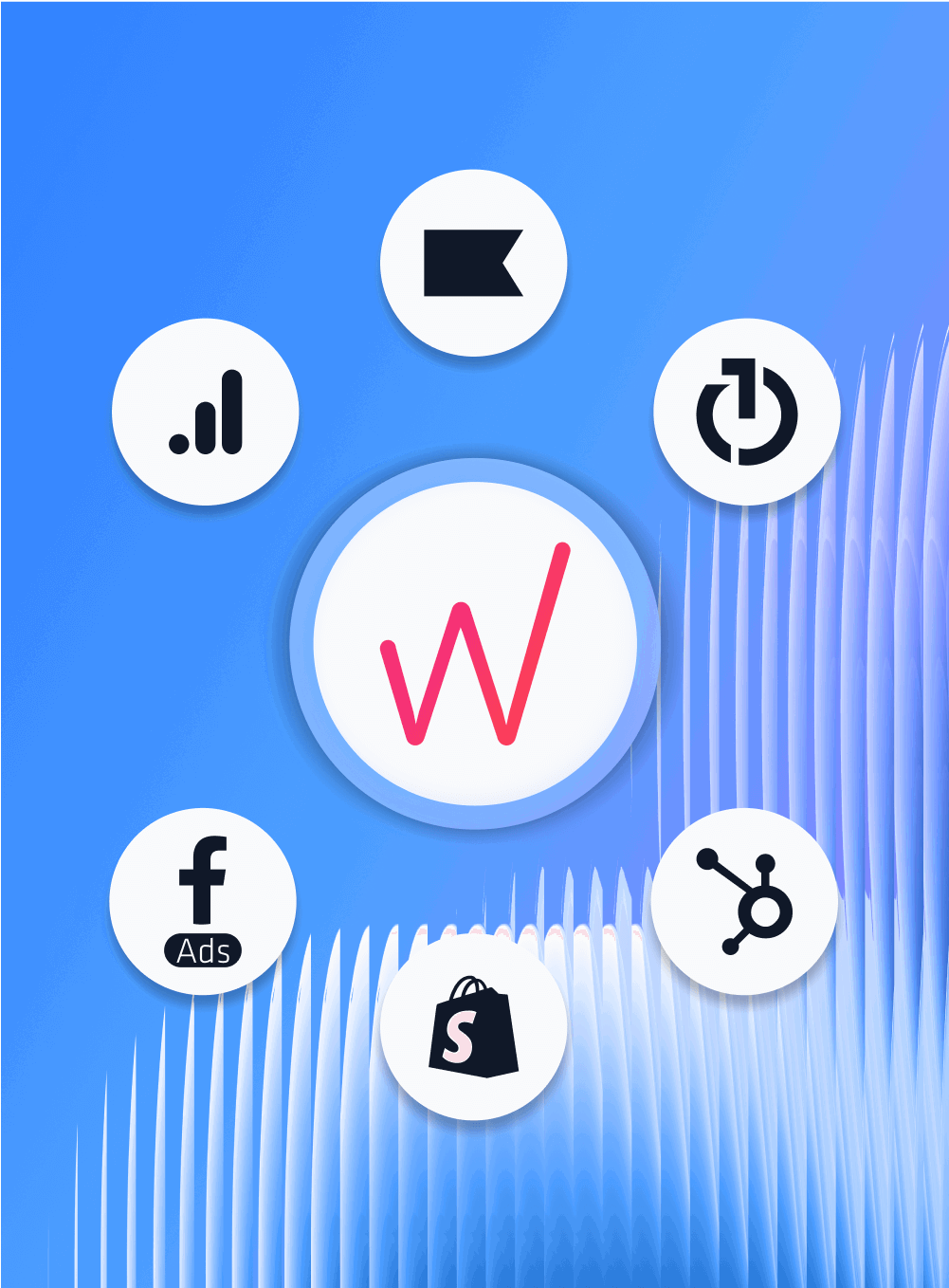 Features List Skip Mobile - Graphic of interconnected icons, with a blue background.