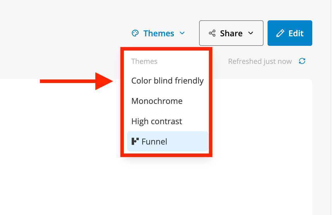 Funnel Accessibility Options - Accessibility dropdown menu with options including 