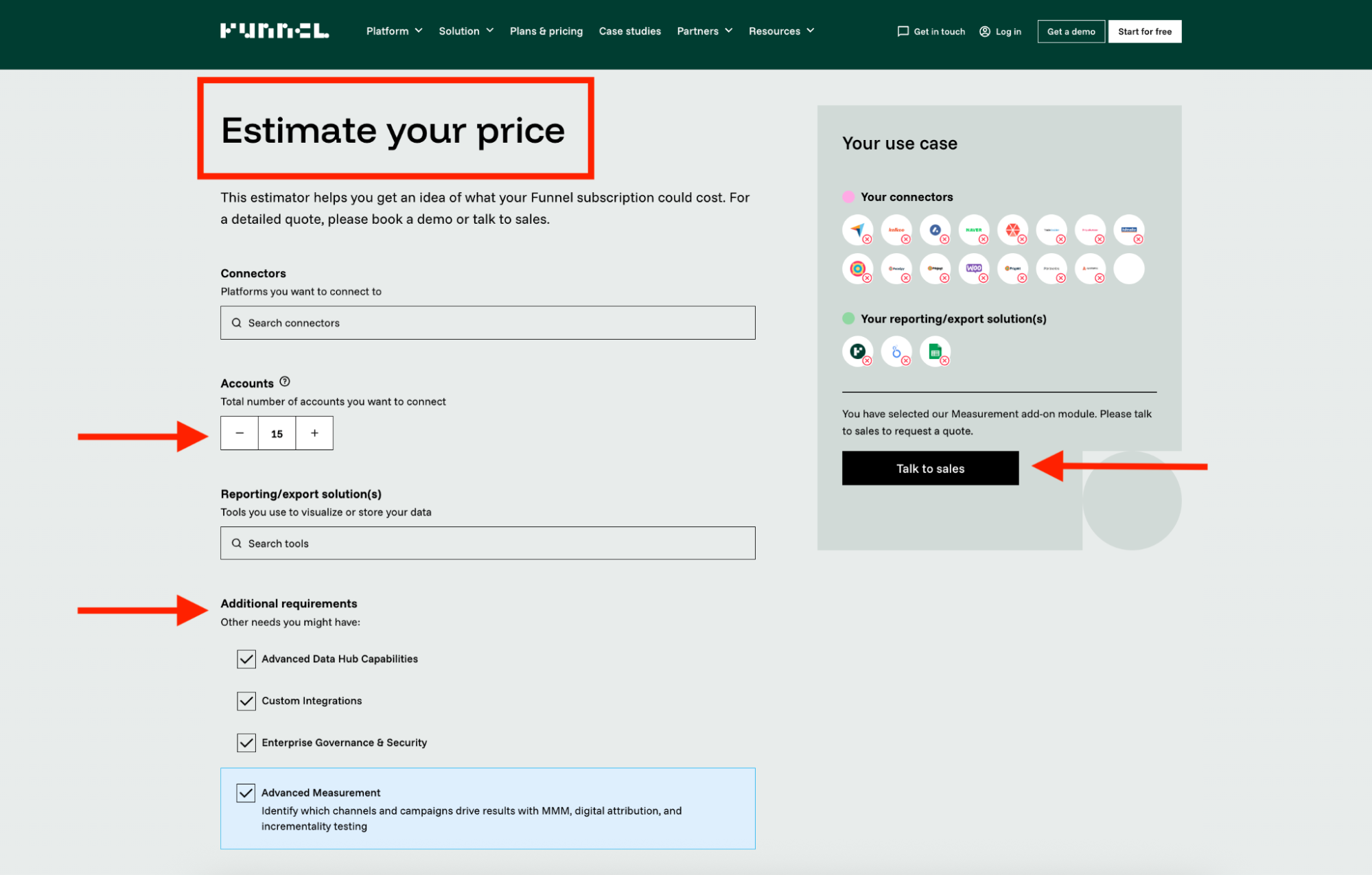 Funnel Price Estimator - Funnel's website displaying a price estimation form.