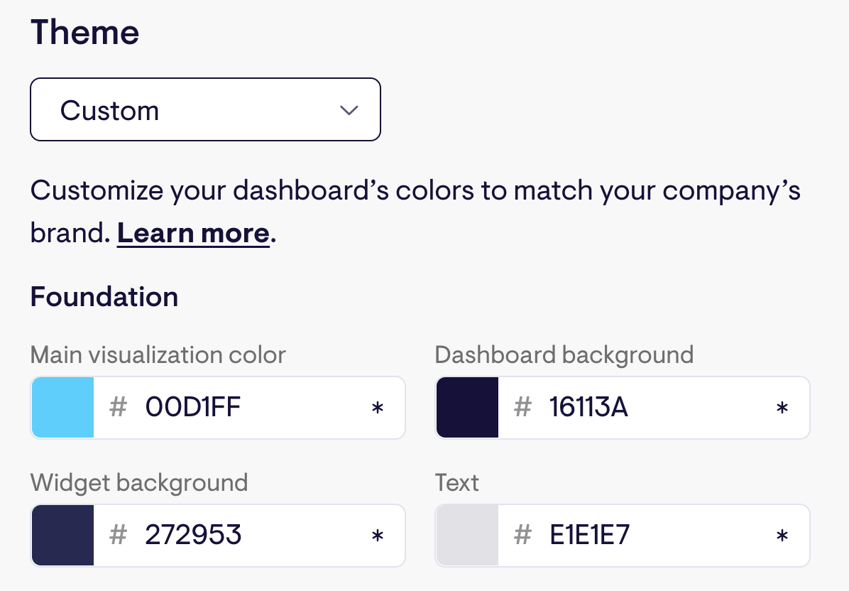 Geckoboard Adding Theme - Geckoboard theme section with color selection options.