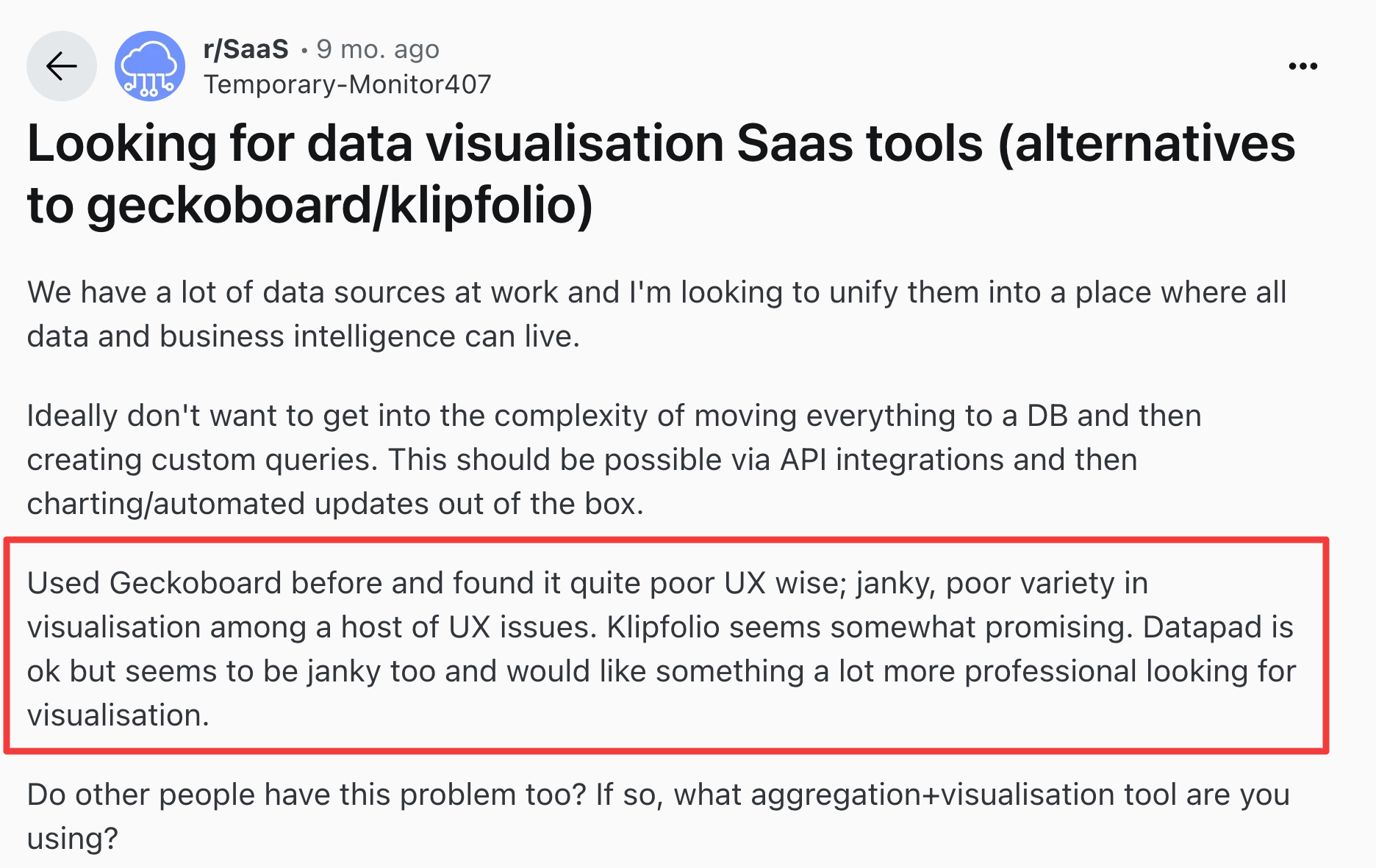 Geckoboard Comment - A comment on Reddit is outlined in red