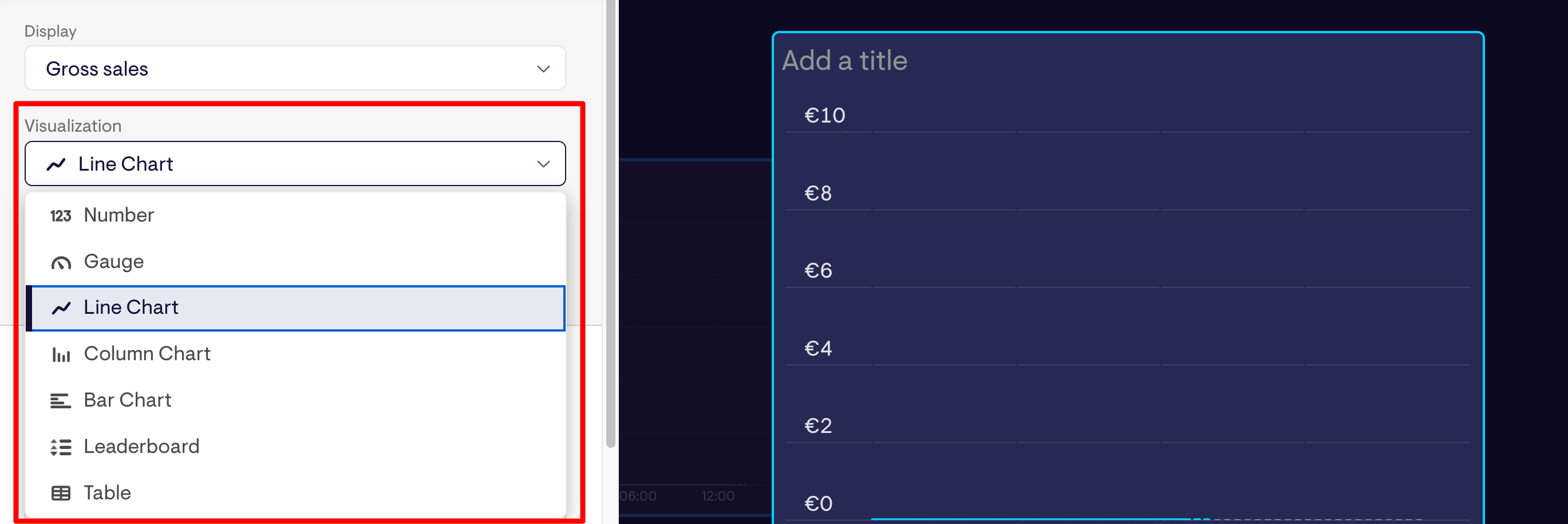 Geckoboard Data Visualization - Menu displaying chart options, 
