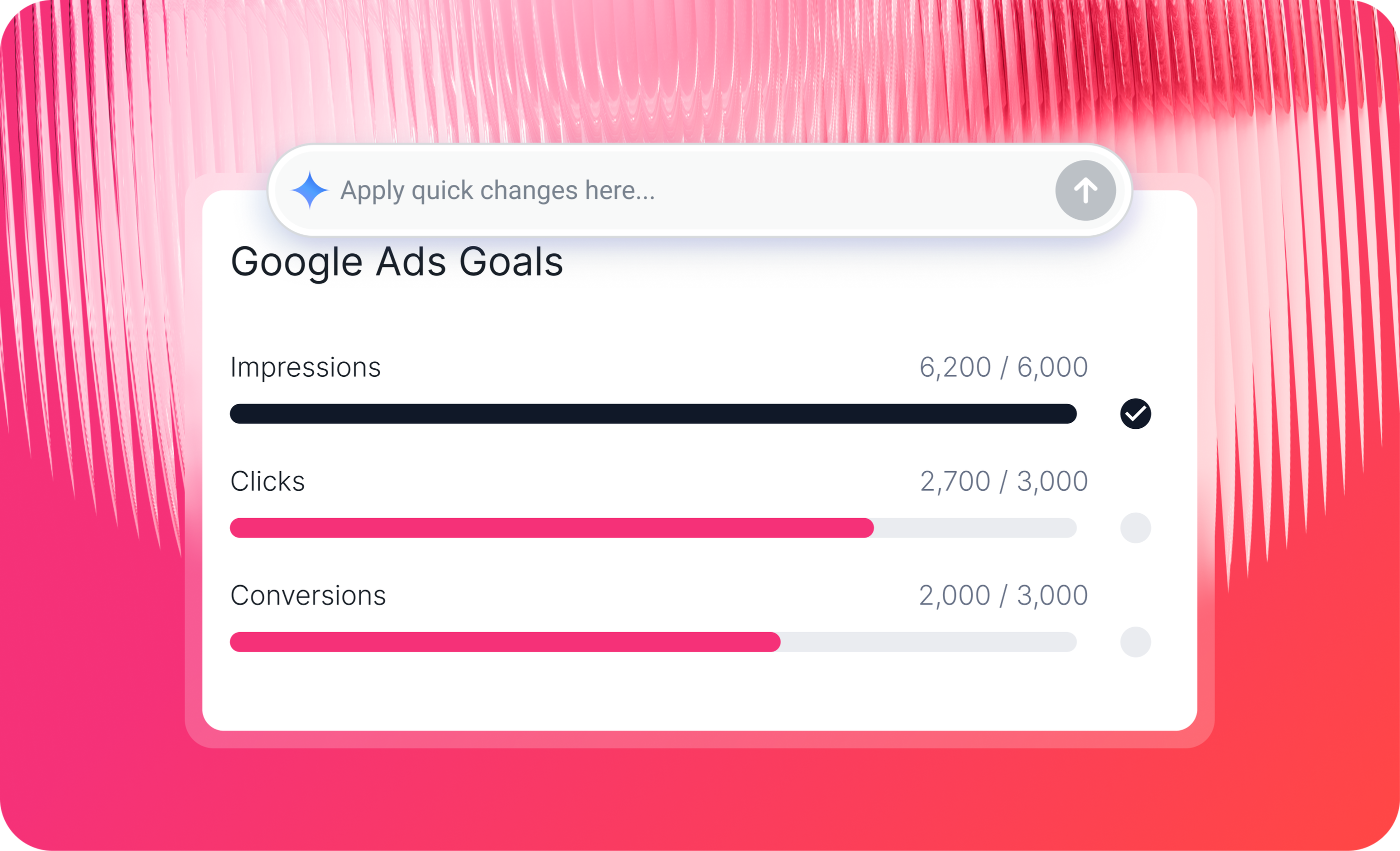 Goal Widget - Google Ads goals widget showing impressions, clicks, and conversions.