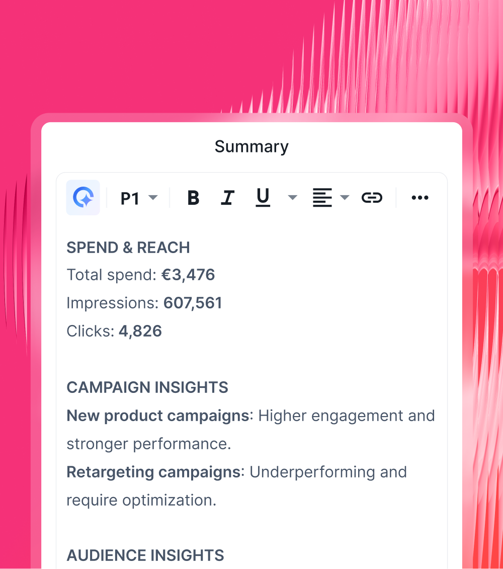 Insights Summary Chat Mobile - Summary of campaign performance metrics in a popup window.