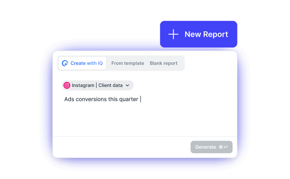 Instagram Reporting Tool - Dialog for creating a report with prompts and data source.