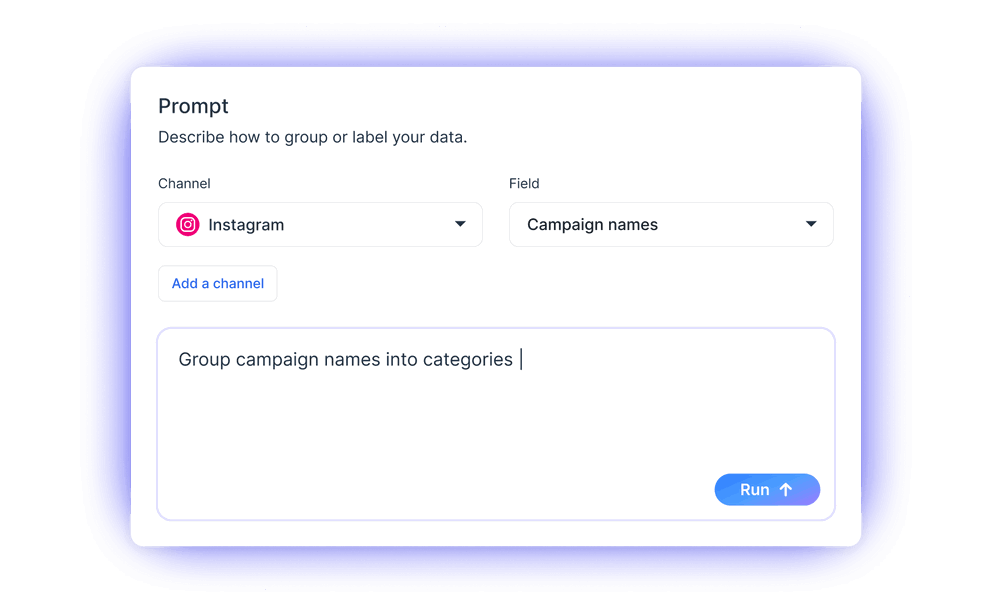 Instagram Reporting Tool - Interface for grouping campaign names into categories.