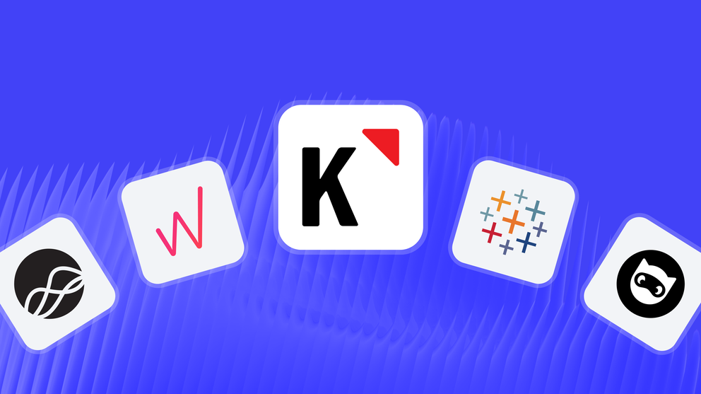 Klipfolio Alternatives And Competitors - Five app icons on a wavy blue background.