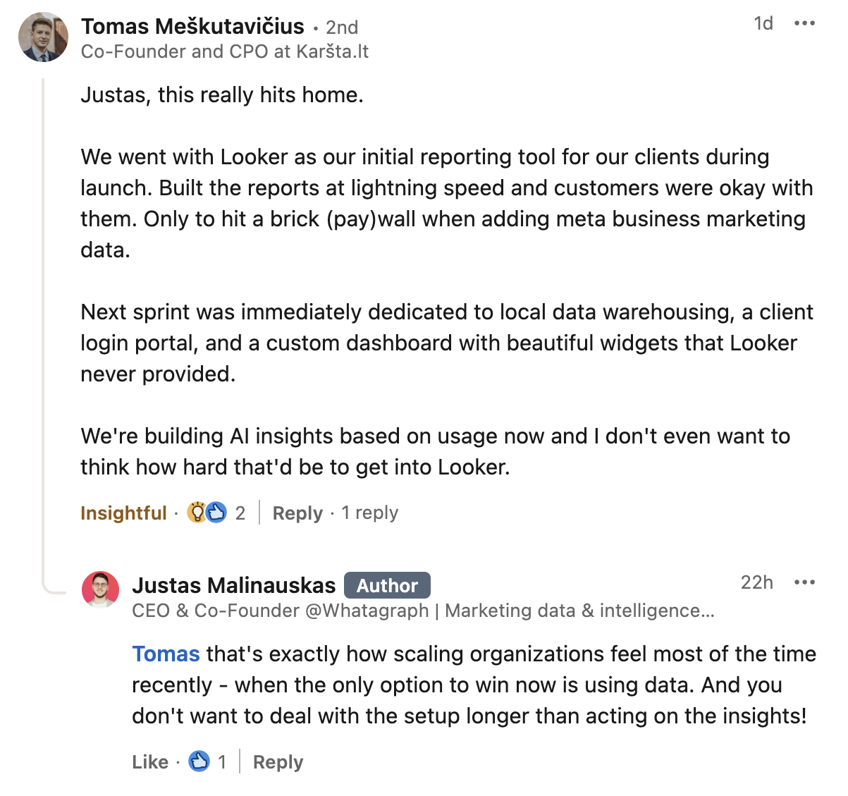 Looker Studio Pricing Brickwall - Social media post with user comments.