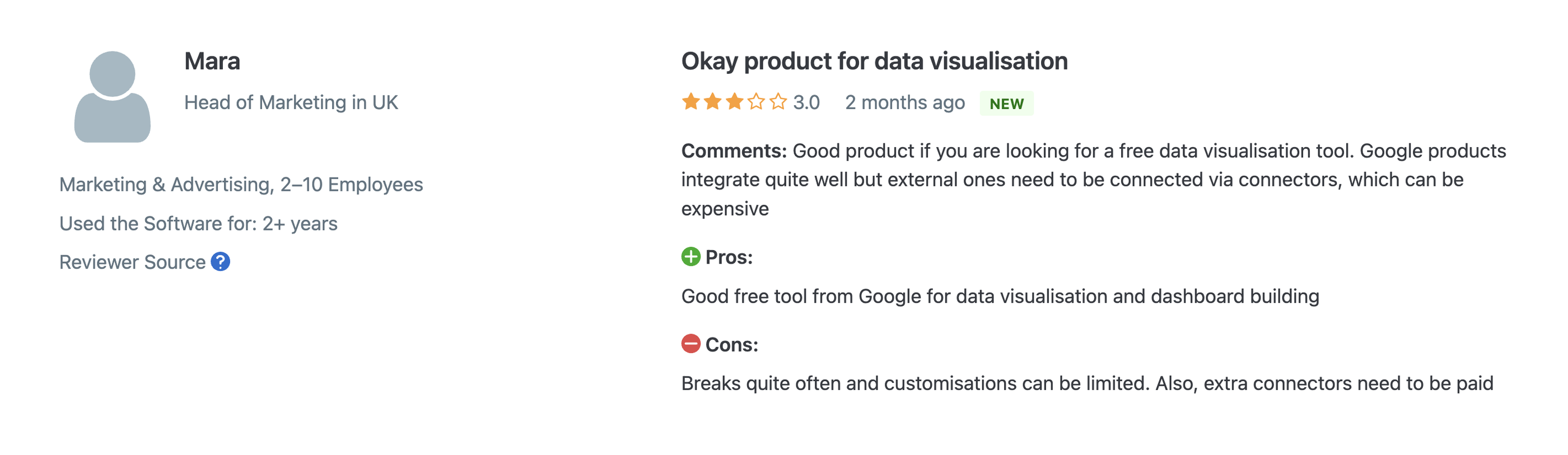 Looker Studio Pricing Review - A customer review of the product.