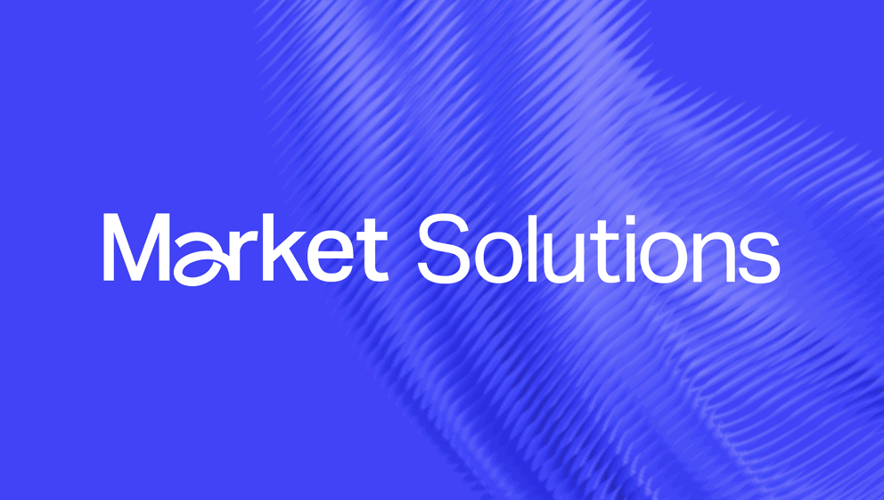 Market Solutions - Text "Market Solutions" over a blurred, wavy blue background.