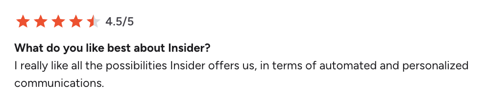 Marketing Data Platform Comment - Star rating of 4.5/5 with customer testimonial.