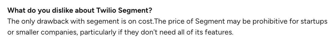 Twilio Segment - Question asking dislikes with the answer 