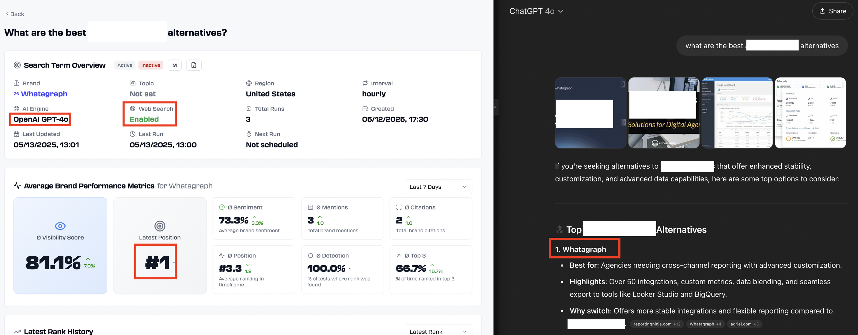 Rankscale Google AI Overviews Results - A side-by-side comparison of ranked data and Google AI overviews.