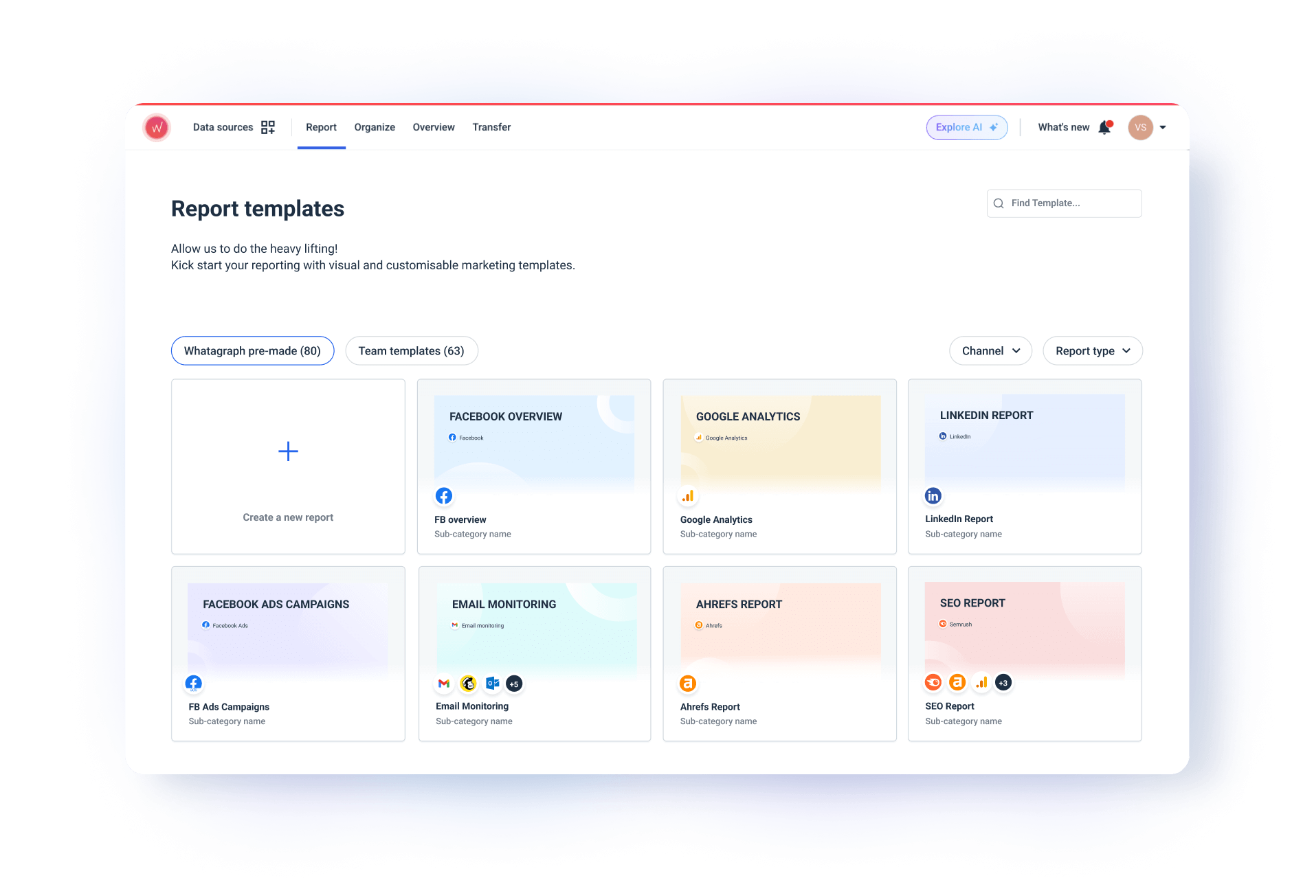 Report Templates - A digital dashboard displaying various report templates on a modern interface.