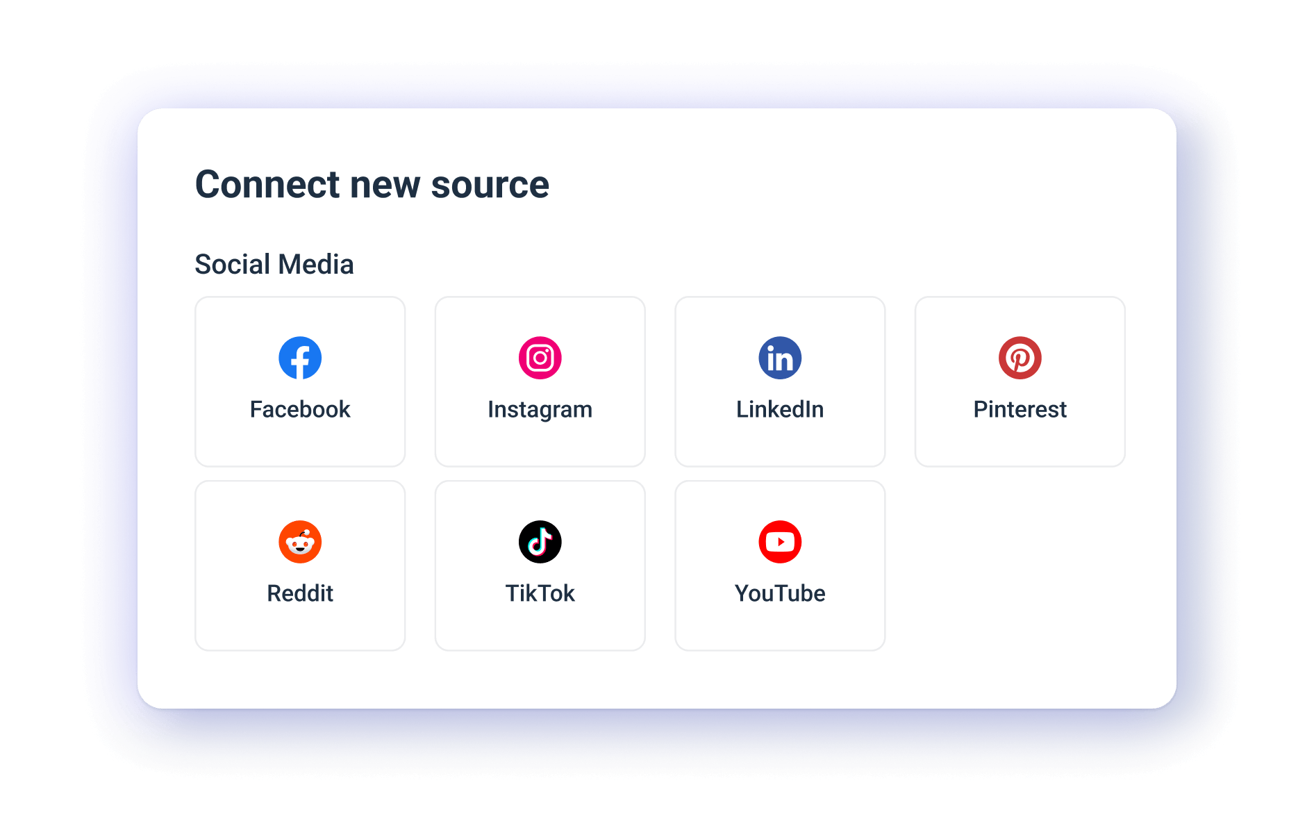 Social Media Integrations - Social media icons on a purple-bordered interface.