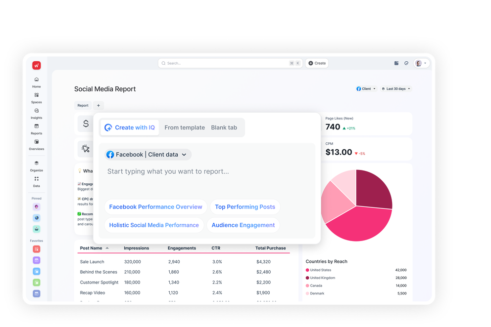 Social Media Report Generator - Tablet displaying a social media report interface.