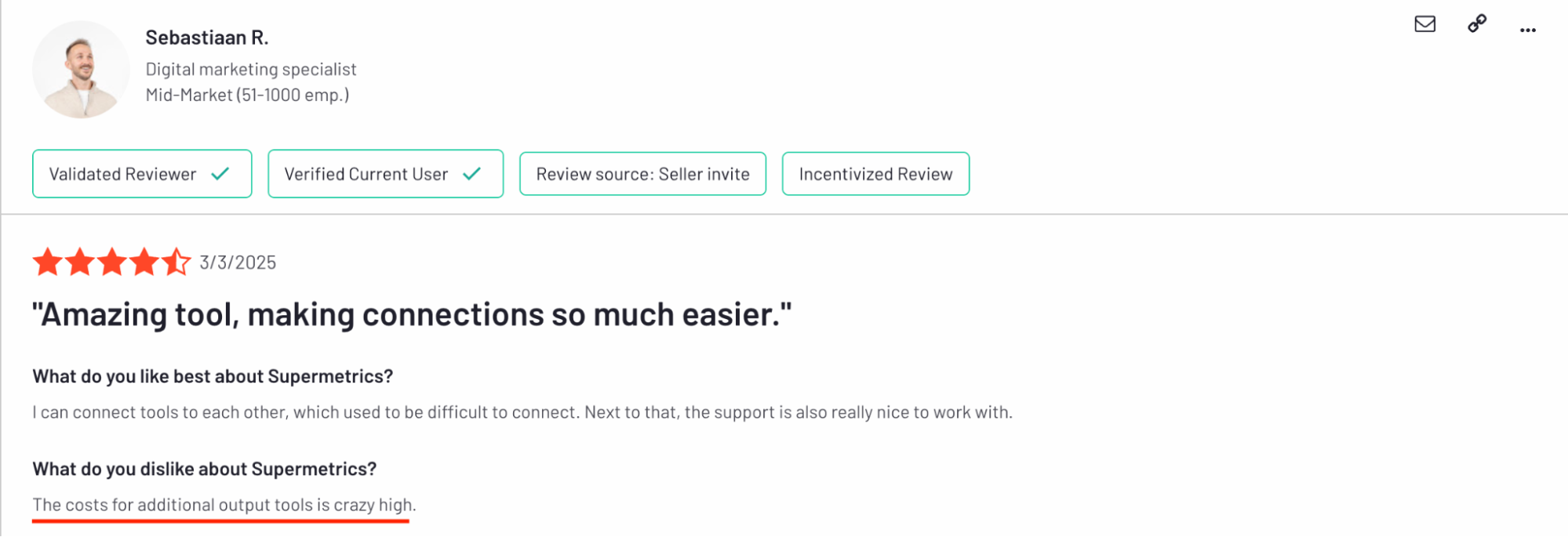 Supermetrics additional high cost review - Review of Supermetrics software by Sebastiaan R.