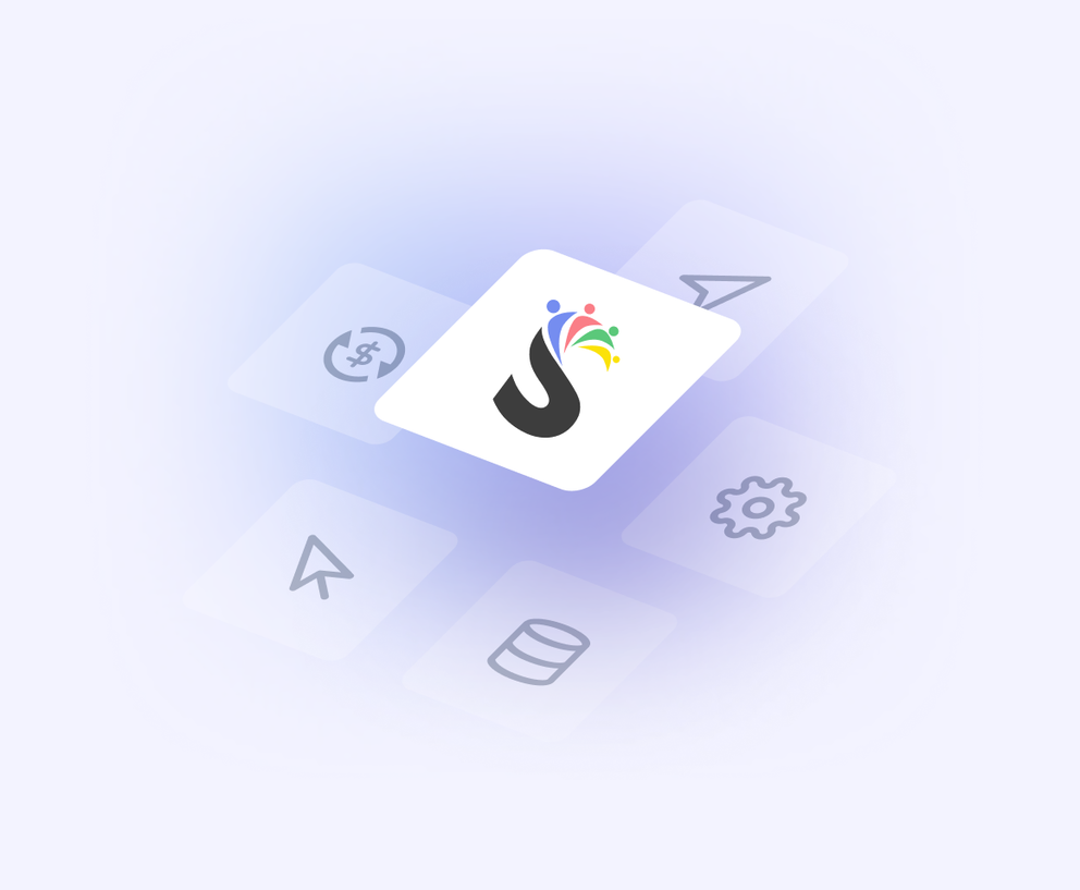 Swydo Review - Software dashboard displaying app logo and icons on a light gradient.